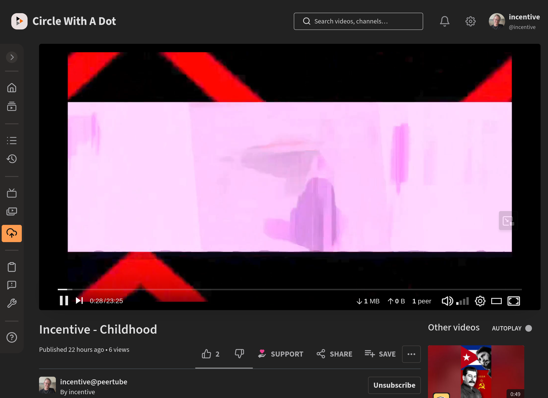 A screenshot of the Childhood video on Incentive's PeerTube channel