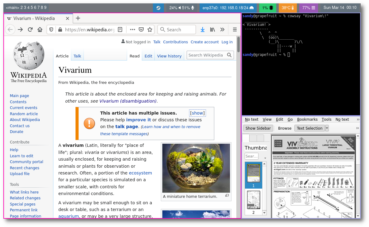 Vivarium screenshot showing several tiled windows