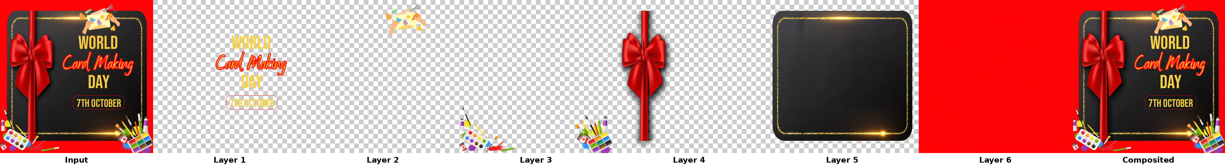 Six-layer card decomposition showcase