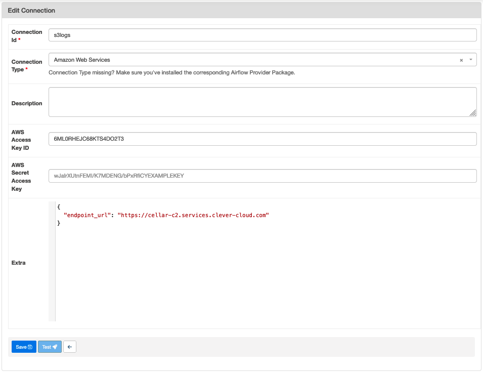 Configuration d'une connexion à Cellar (stockage s3 de clevercloud) dans Airflow