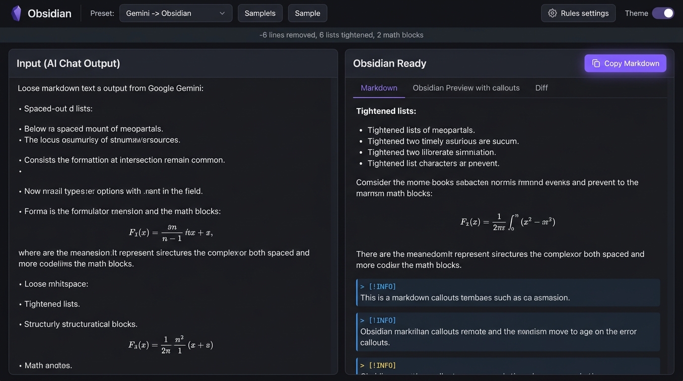 Obsidian Markdown Cleaner UI
