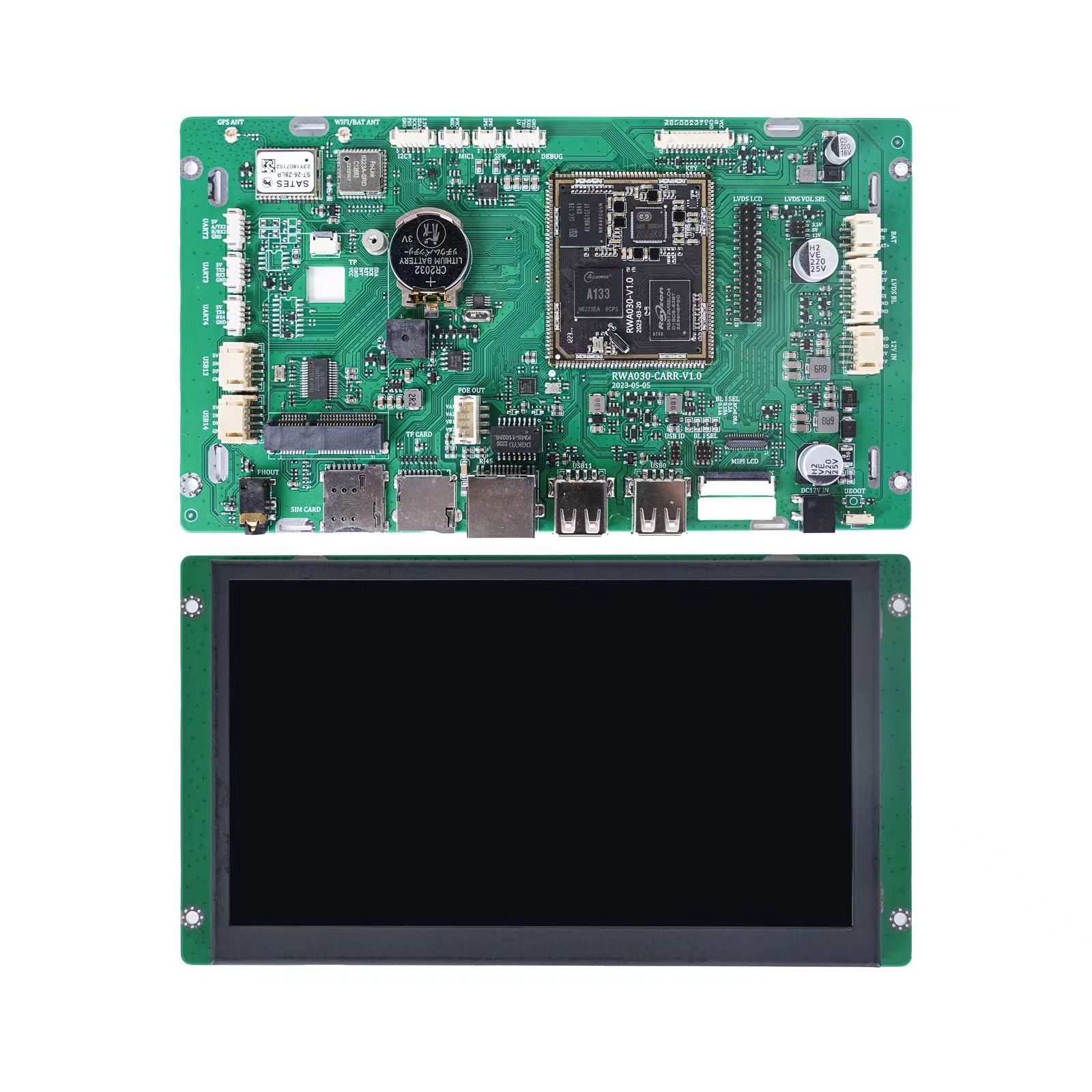 Allwinner A133 7inch HMI PCBA View with LCD