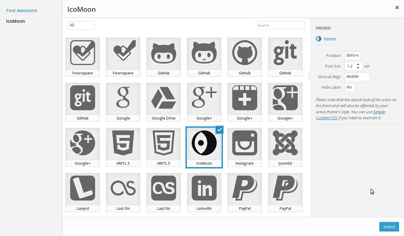 Icon selection