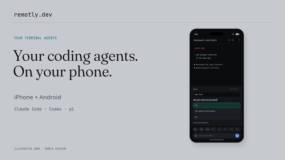 Remotly demo: your coding agents on iPhone and Android (YouTube, 80 seconds)
