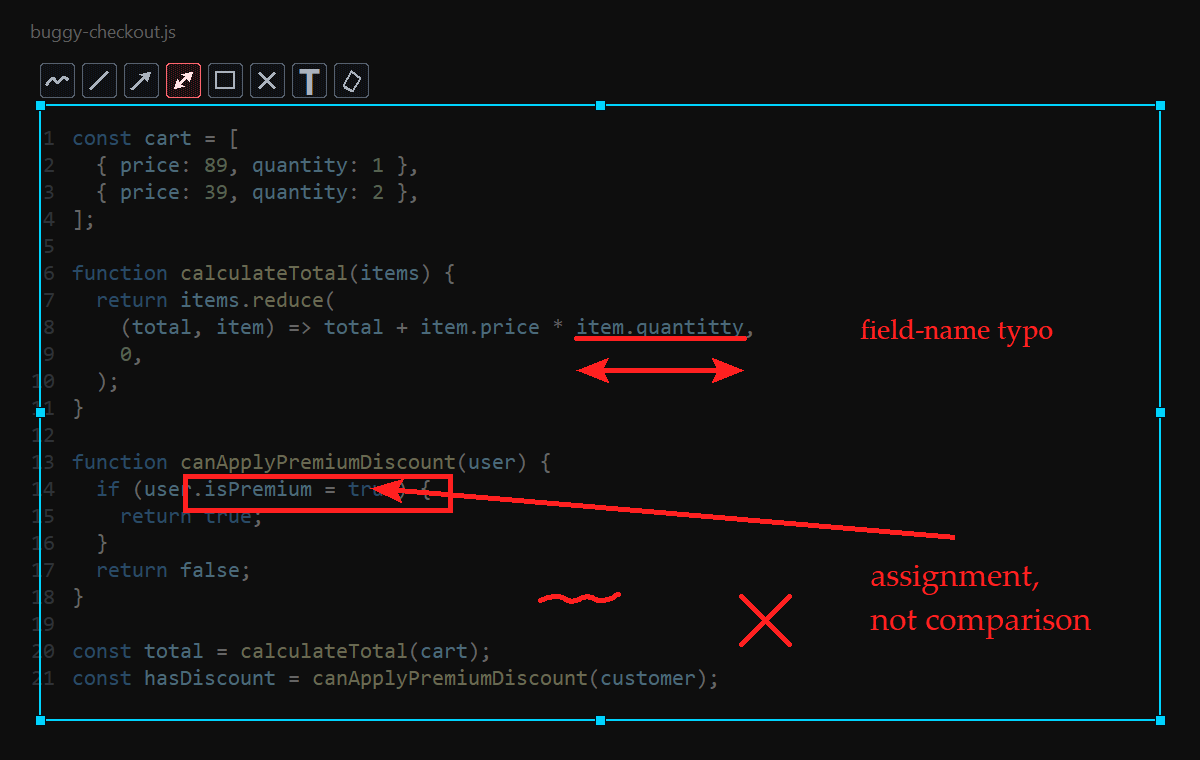 InferShot screenshot with annotated code issues