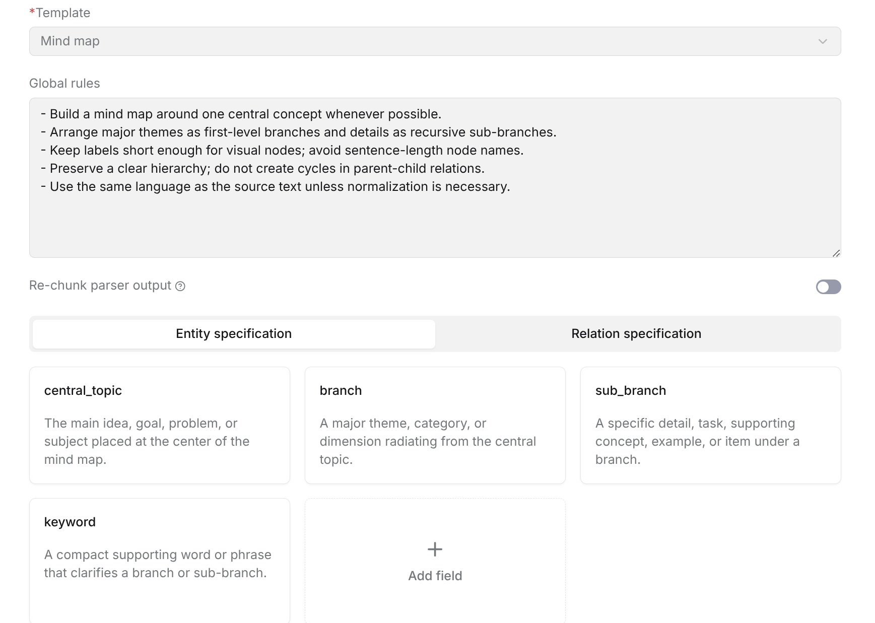 MindMap node configuration description