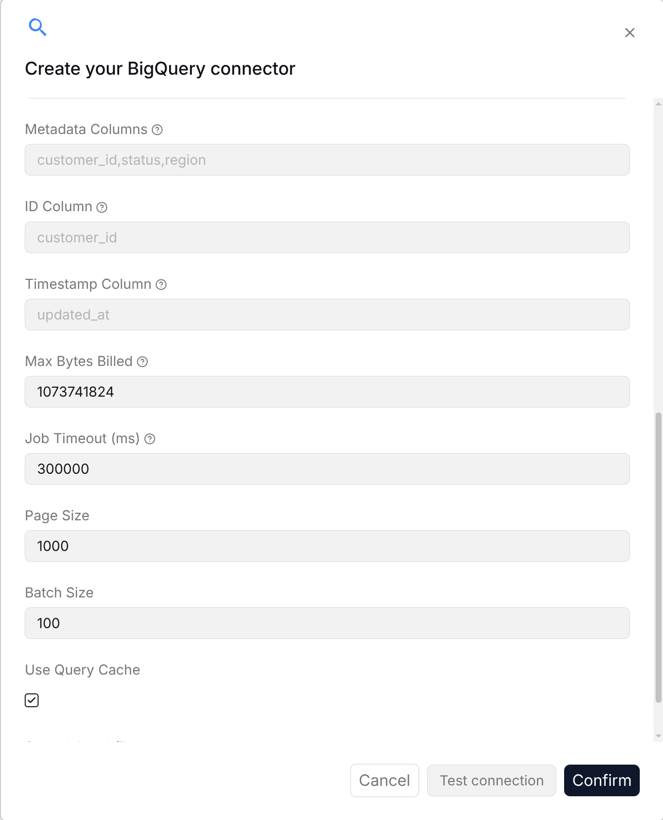BigQuery additional configuration