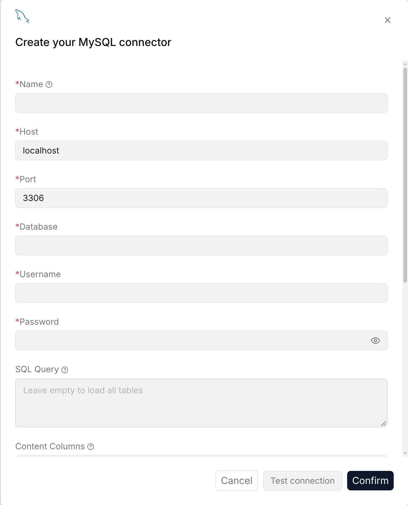 MySQL connection configuration