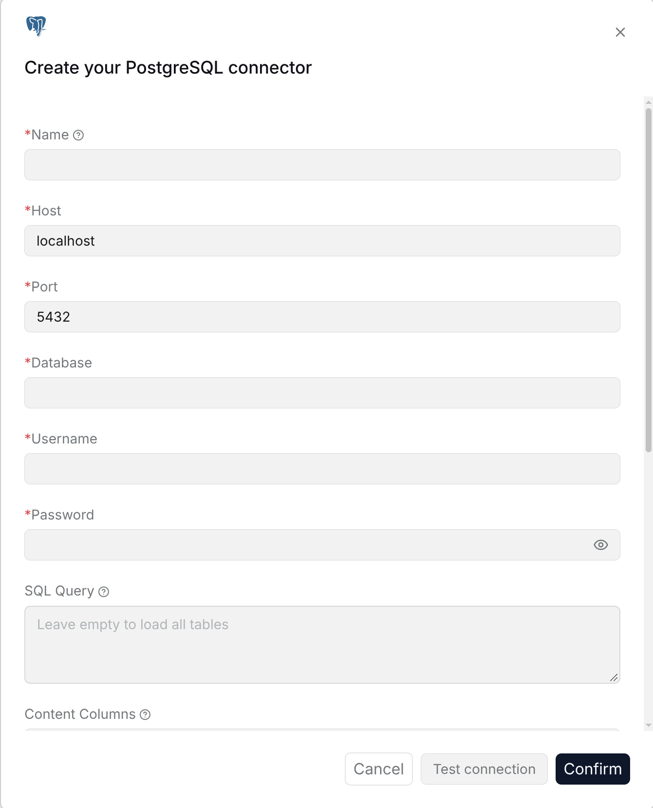 PostgreSQL connection configuration