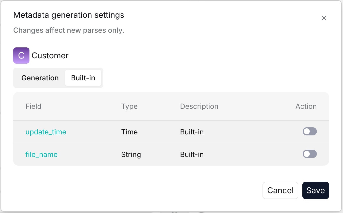 Enable built-in metadata fields