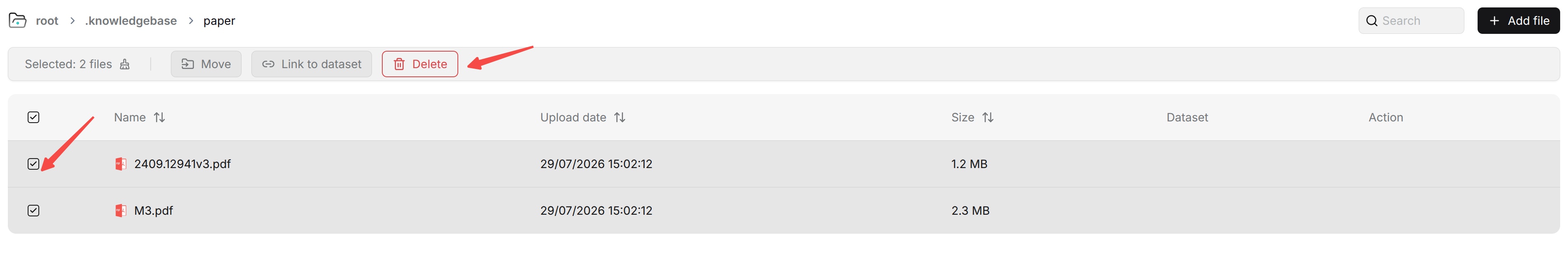 Delete selected files
