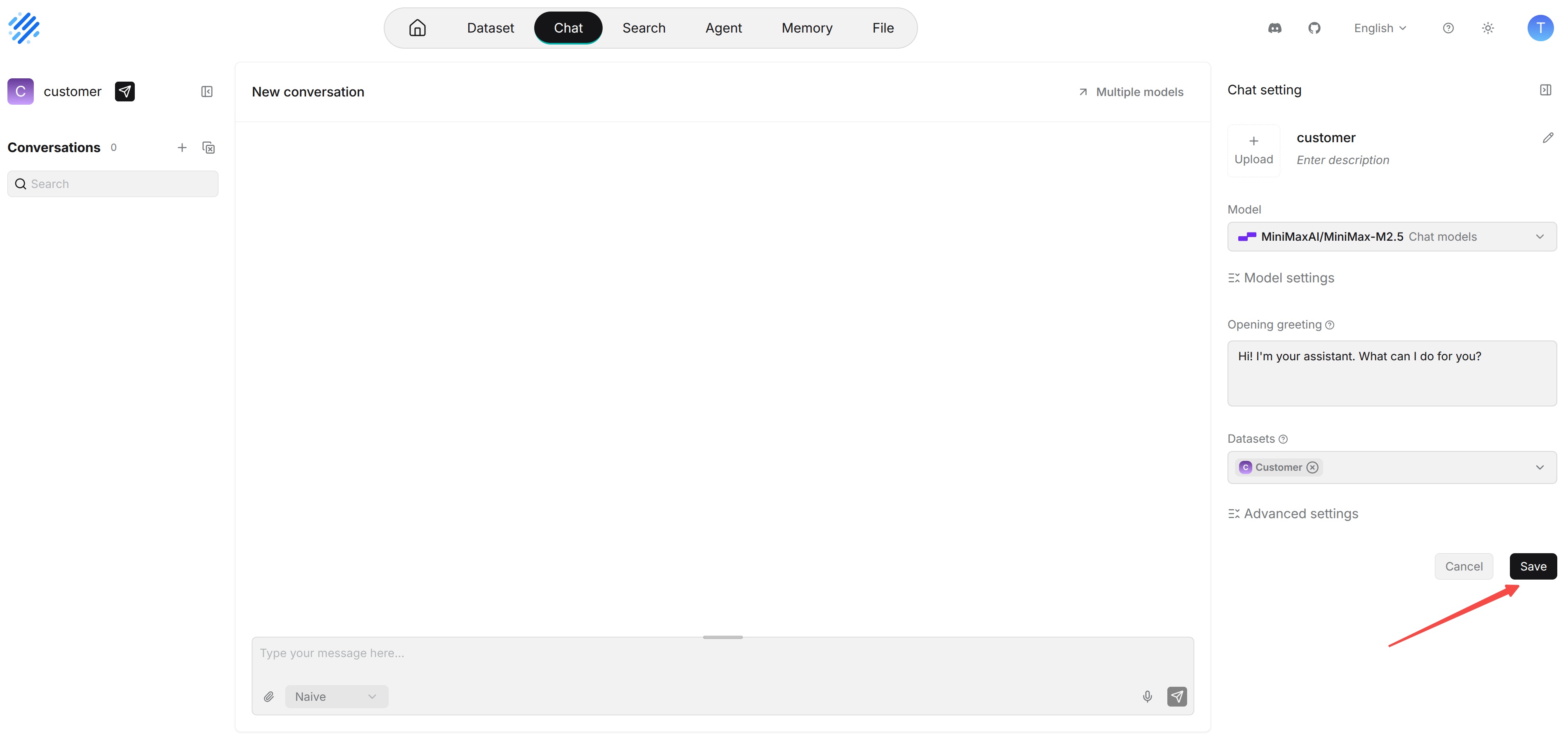 Configure the newly created Chat