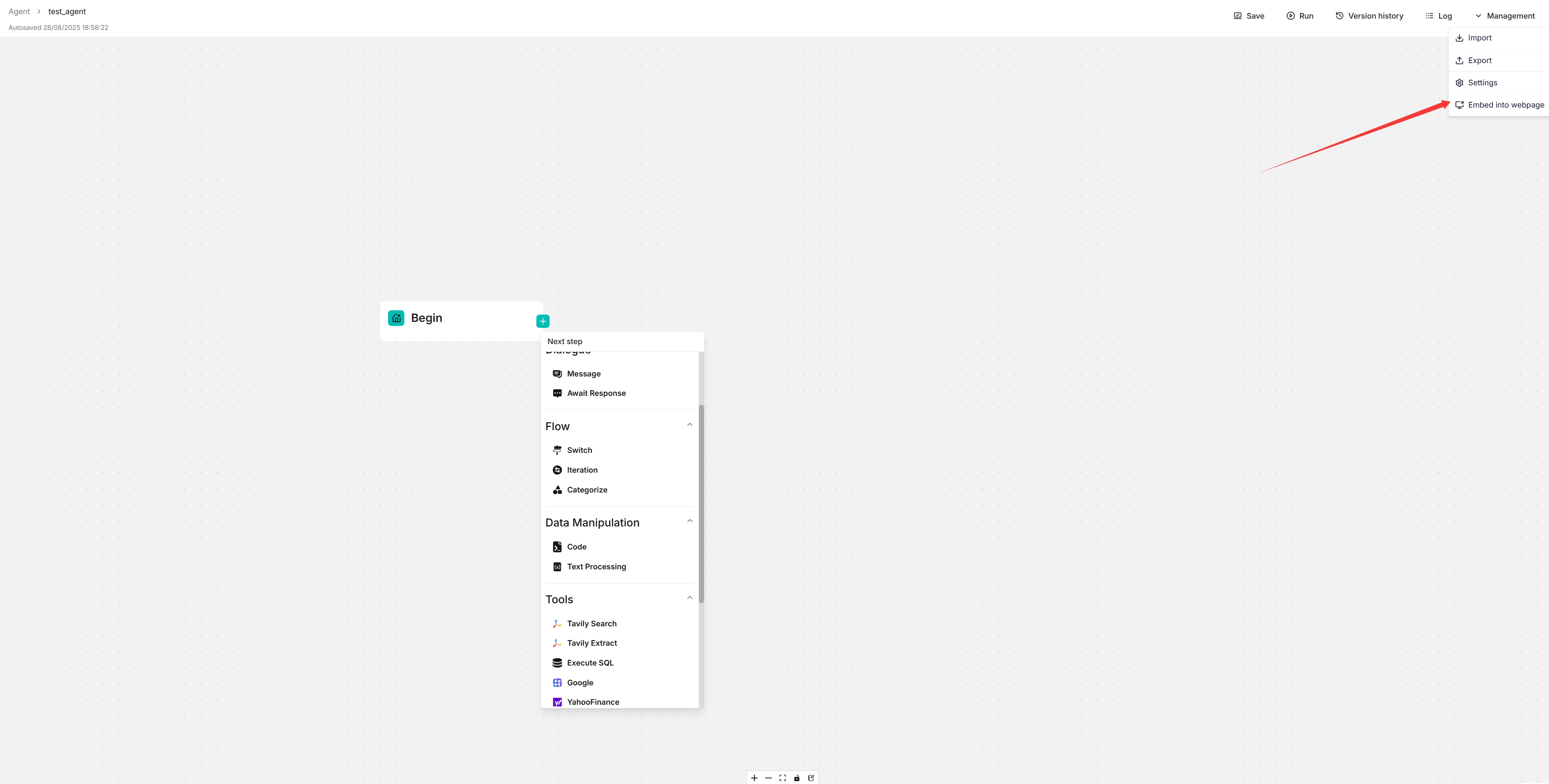 Embed Agent into webpage menu 