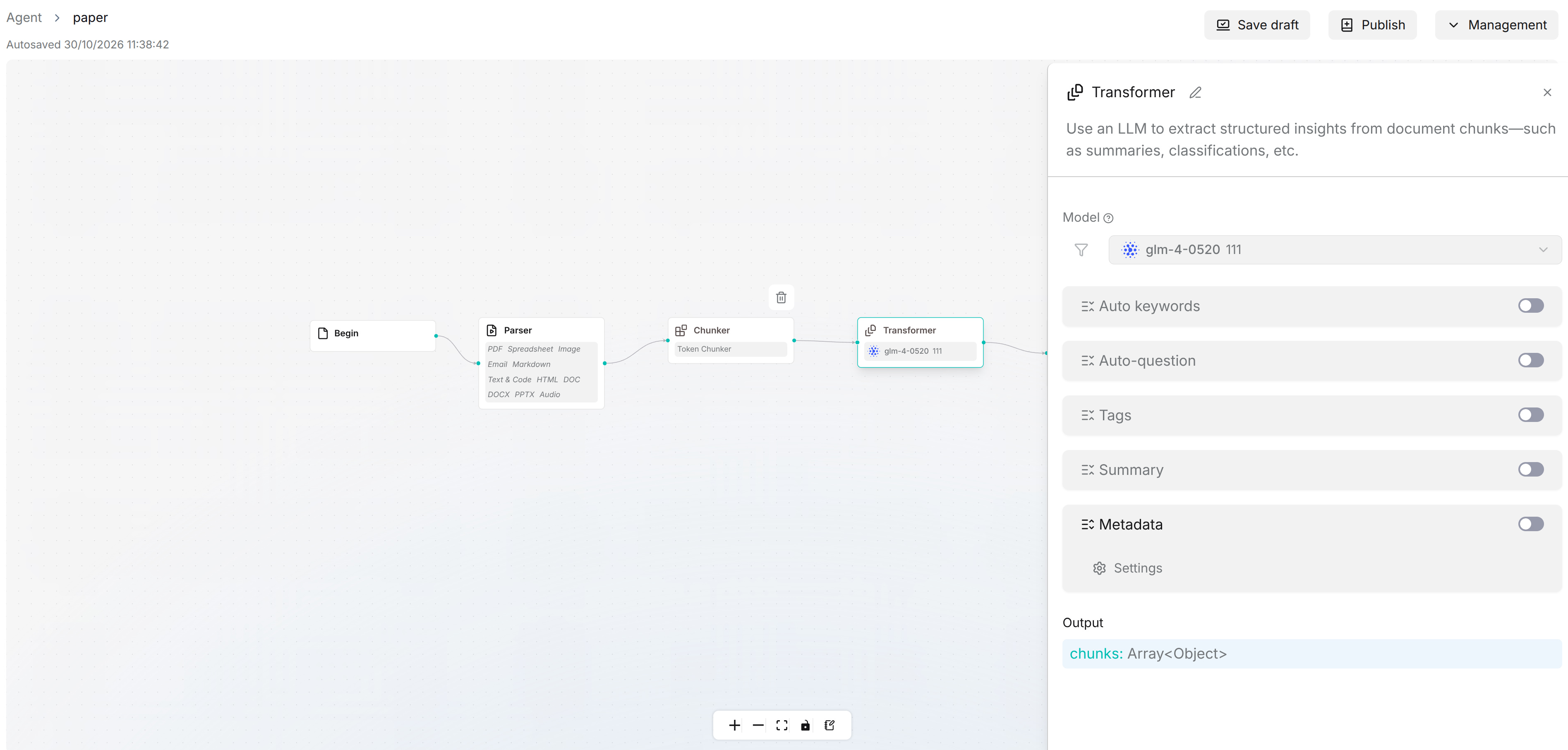 Transformer model, enrichment functions, and Metadata Settings