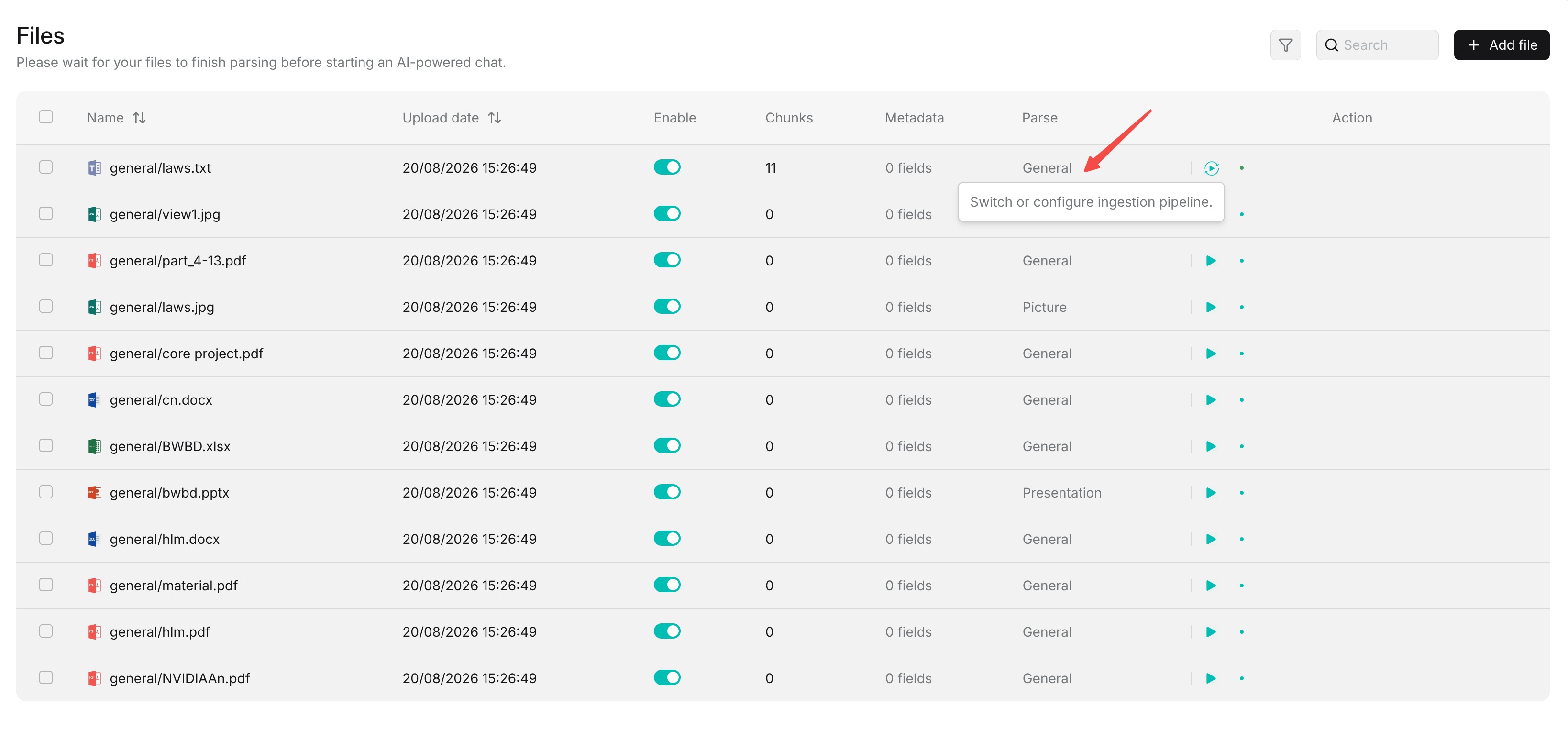 Configure the parsing method of a document
