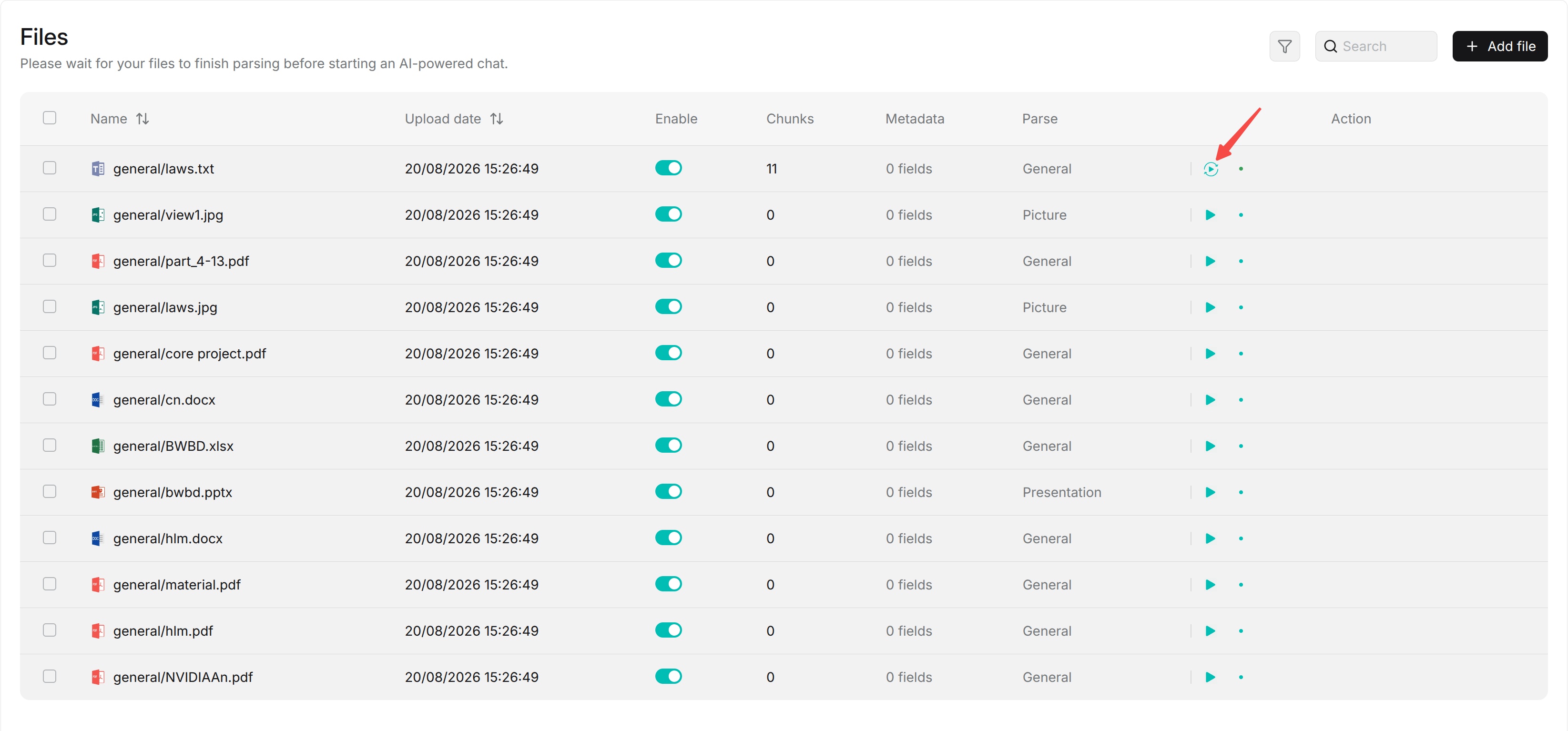 View document parsing status