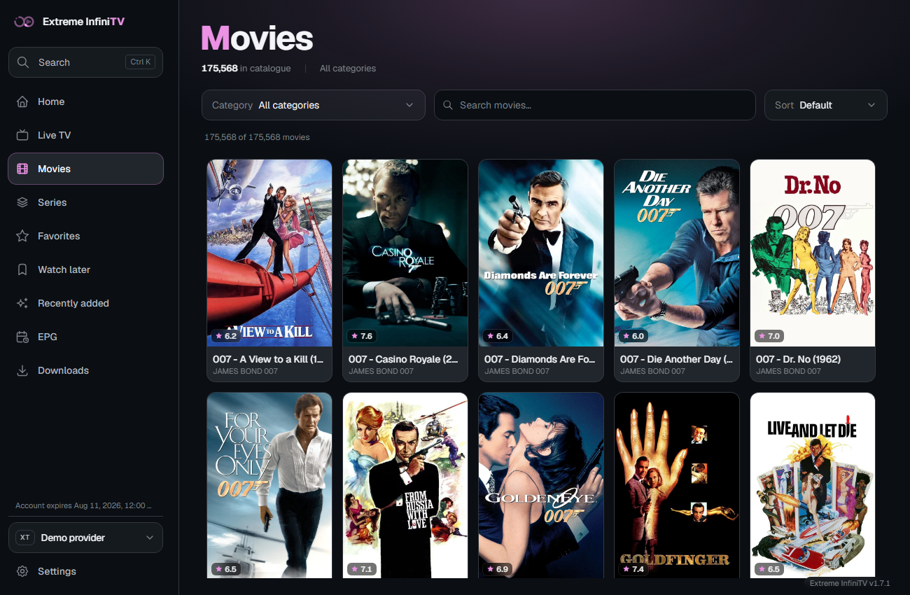 Movies poster grid with category filtering