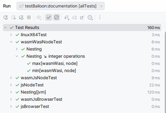 TestBalloon example test run – Kotlin Multiplatform