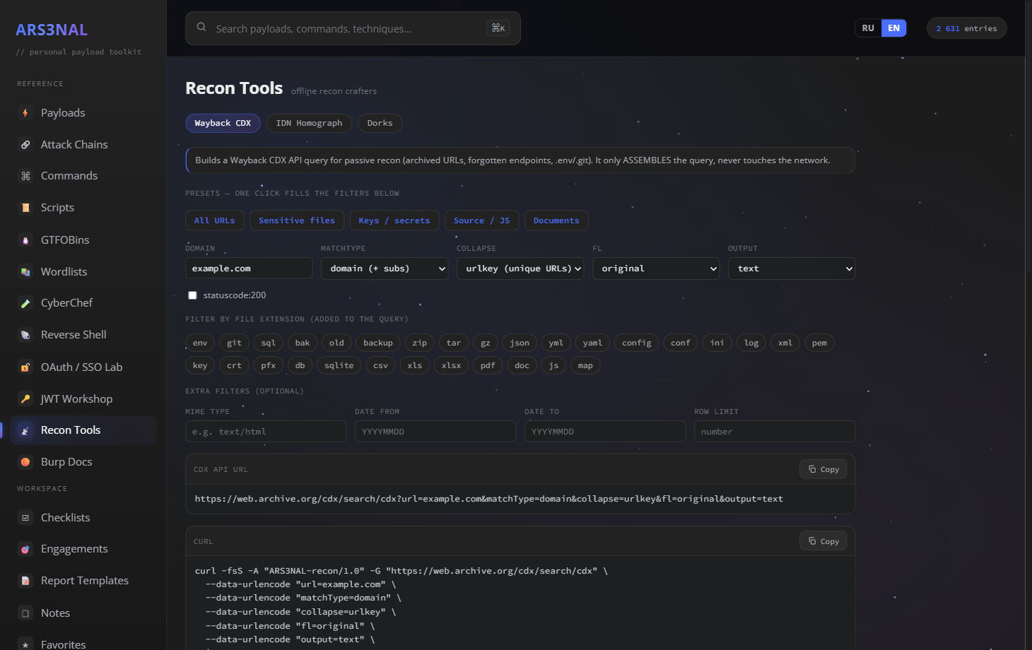 Wayback CDX query builder
