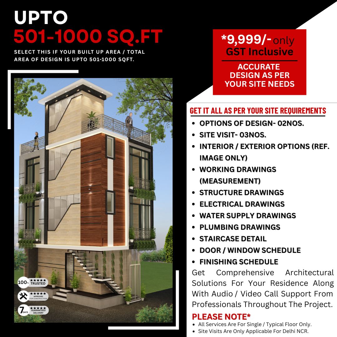 Architect Design Package: between 501 to 1000 Sq.Ft. Projects.
