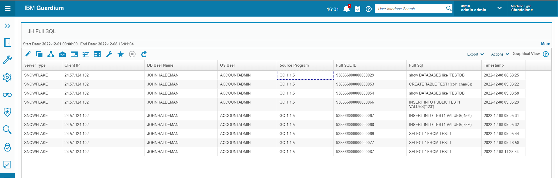 Viewing Snowflake data in Guardium Data Protection