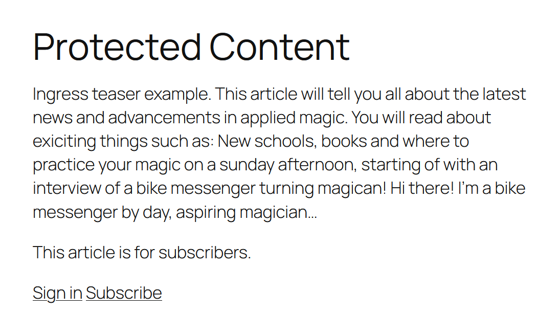 Protected article showing a teaser with sign-in and subscribe links