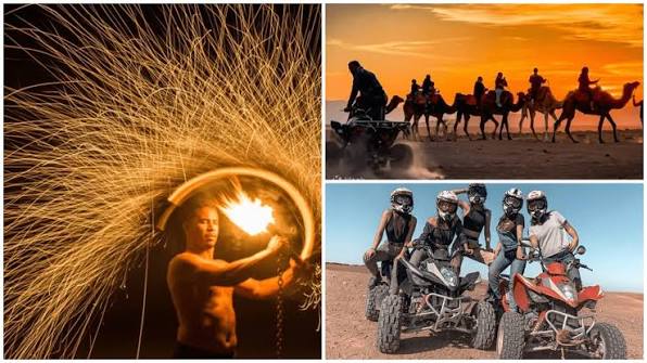 Spettacolo di fuoco, cammelli e quad nel Deserto di Agafay