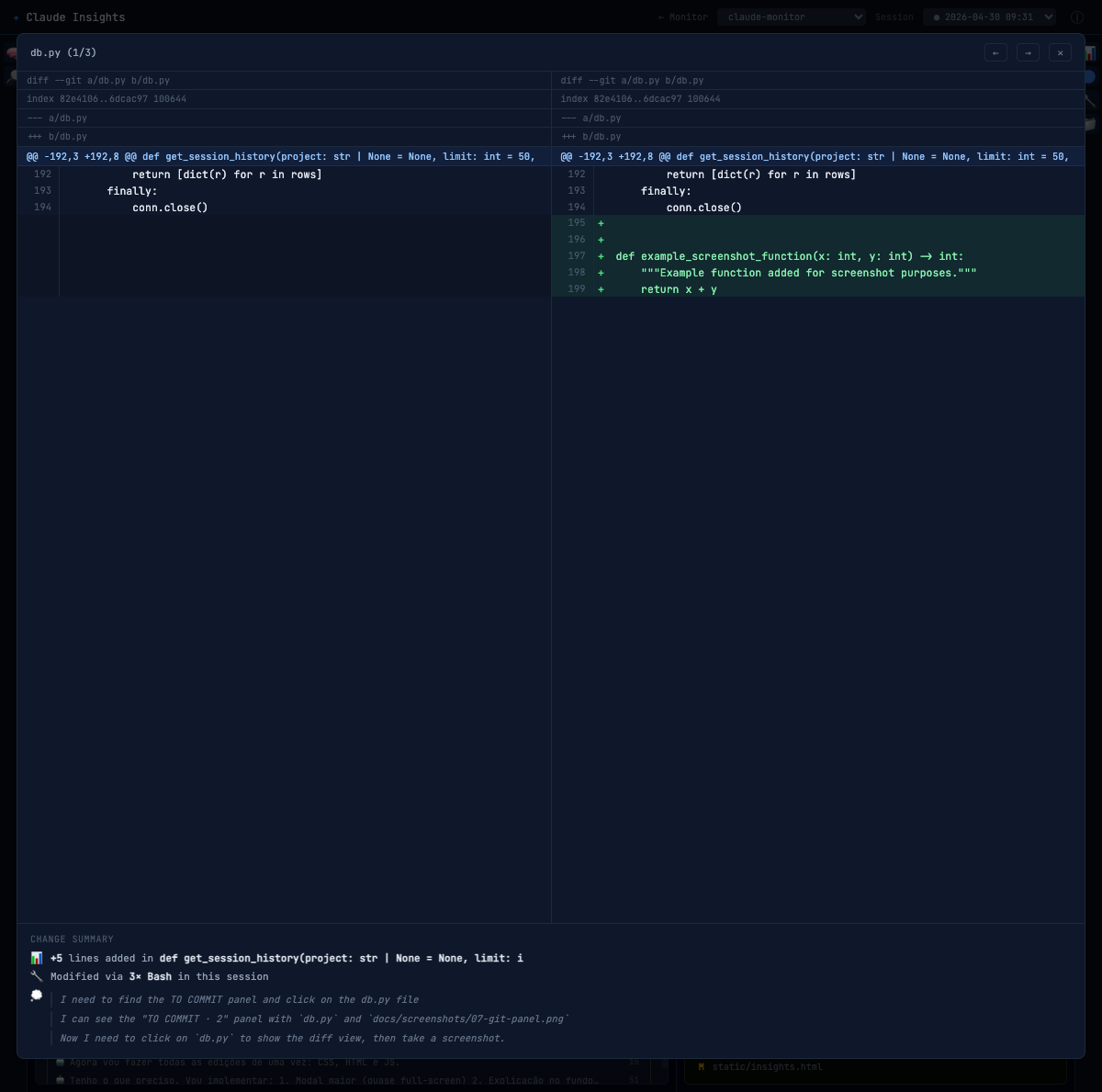 Git panel — uncommitted files