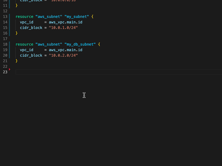 demo screenshot of Infracost in VSCODE