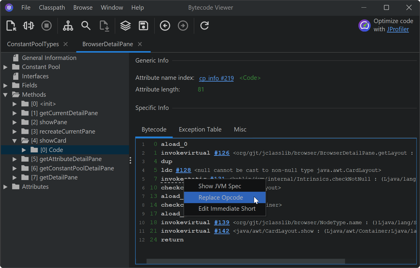 Editing bytecode instructions
