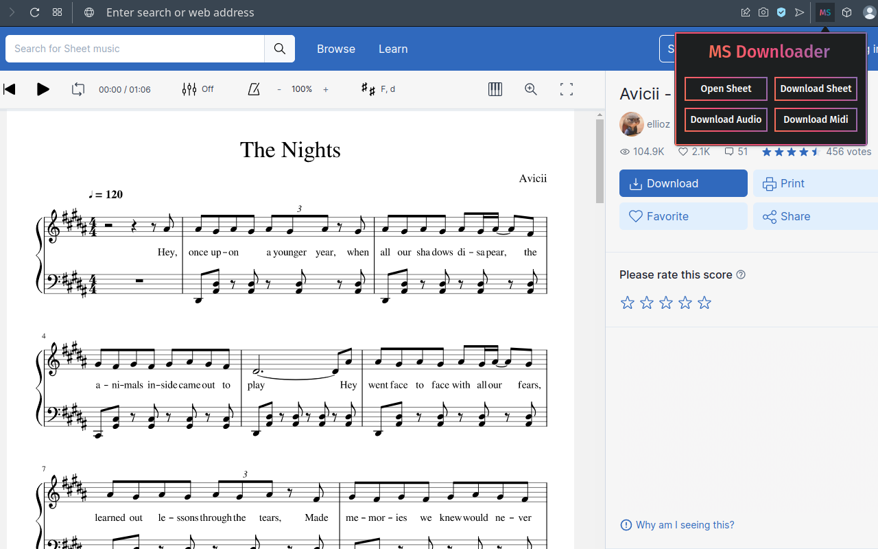 Beautiful image with extension on MuseScore website