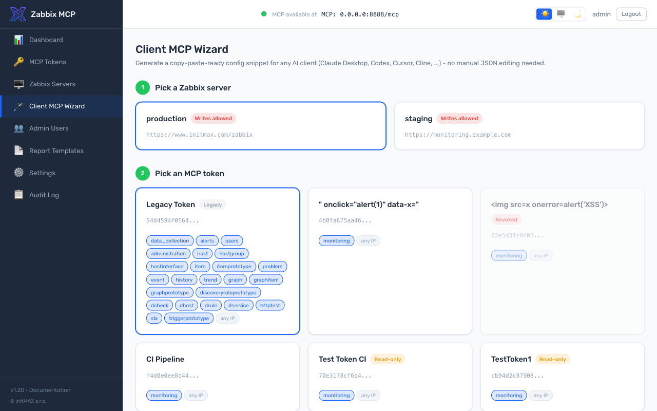 Client MCP Wizard (steps 1-2) — Light