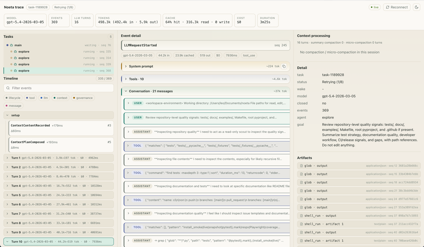 Noeta per-task trace view