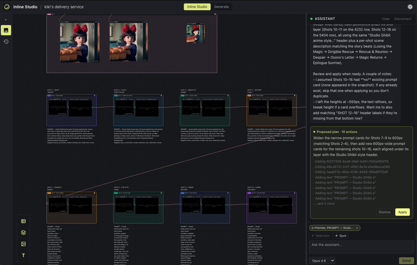 Inline Studio dashboard with recent AI film projects