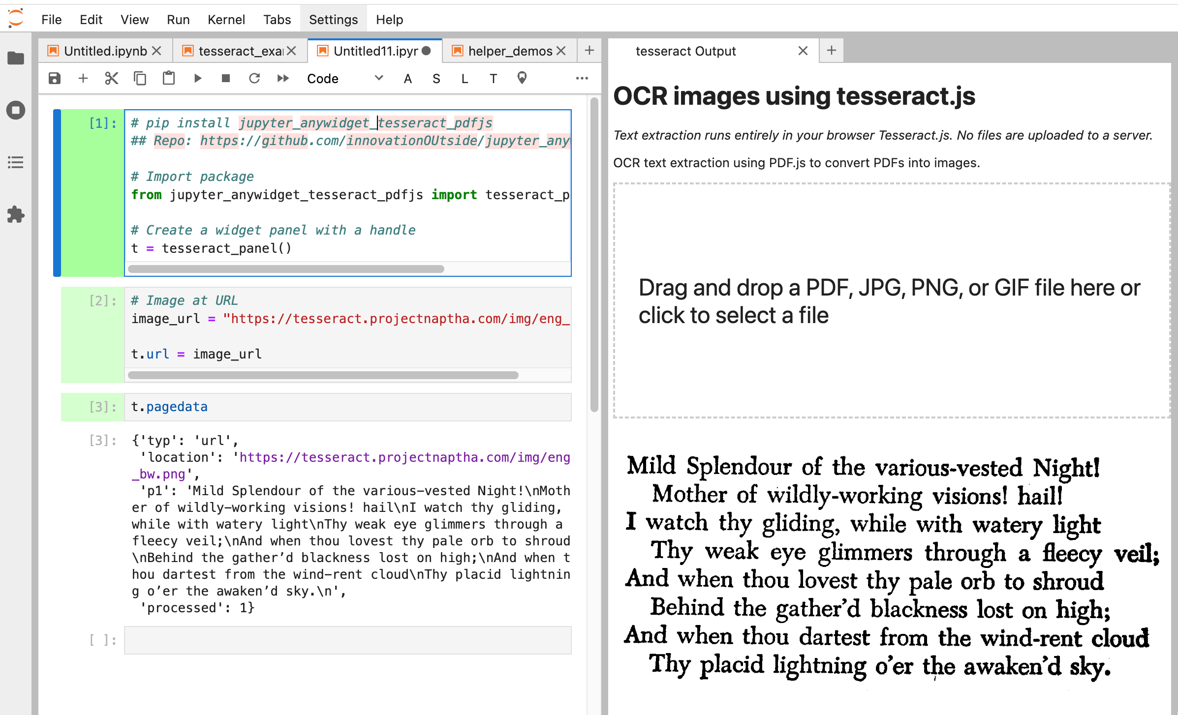 Load in widget from code, display in panel, ocr passed image