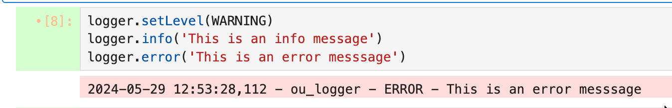 Example of logger message displayed on a pink background as notebook streeamed output