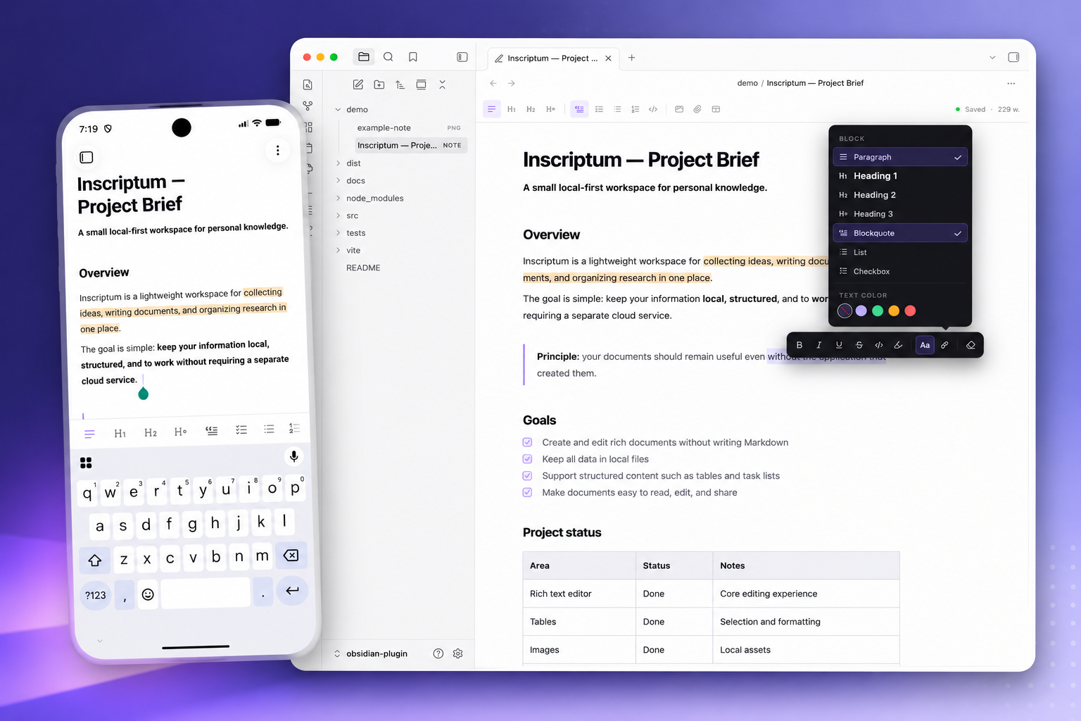 Rich text editing example