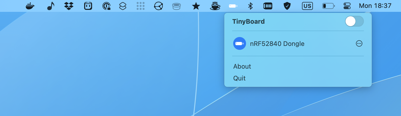 Screenshot of the TinyBoard macOS menu