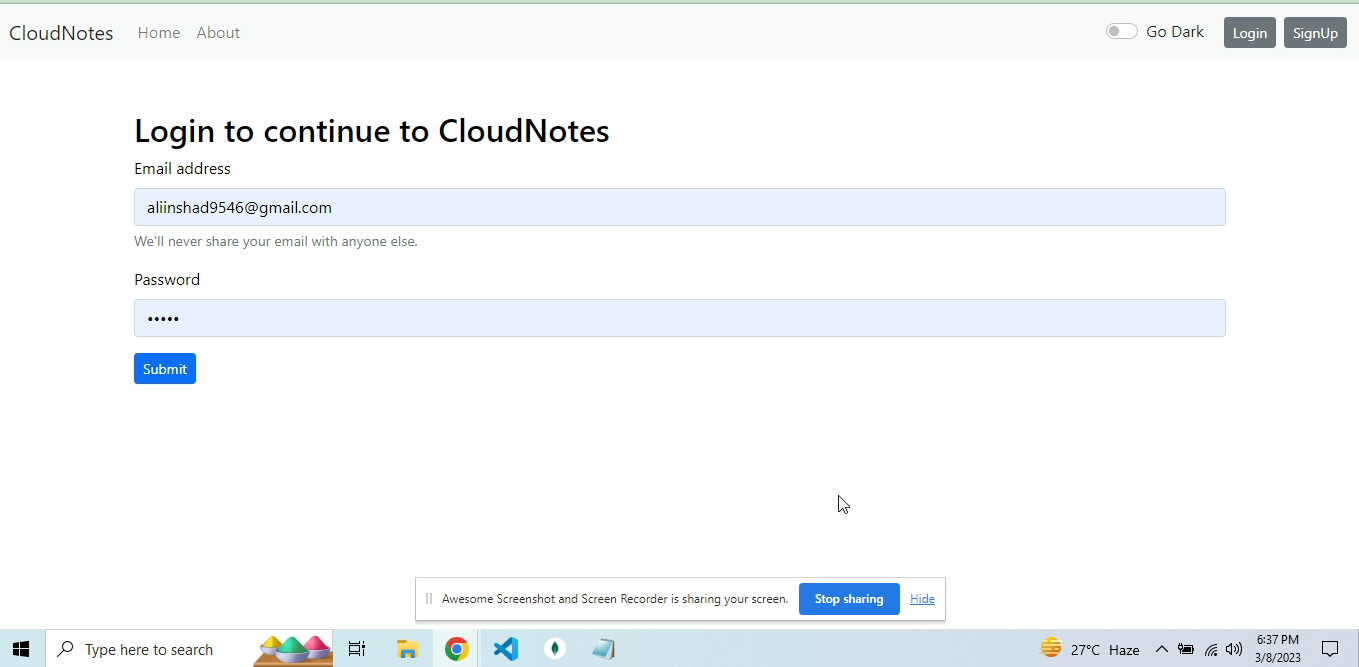 CloudNotes Login Page Light