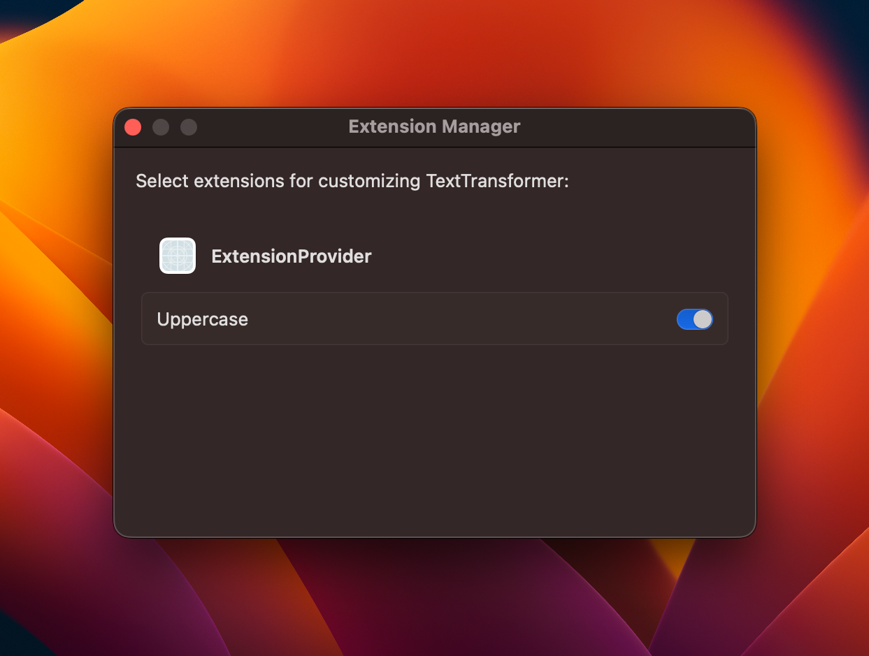 UI to manage extensions for TextTransformer