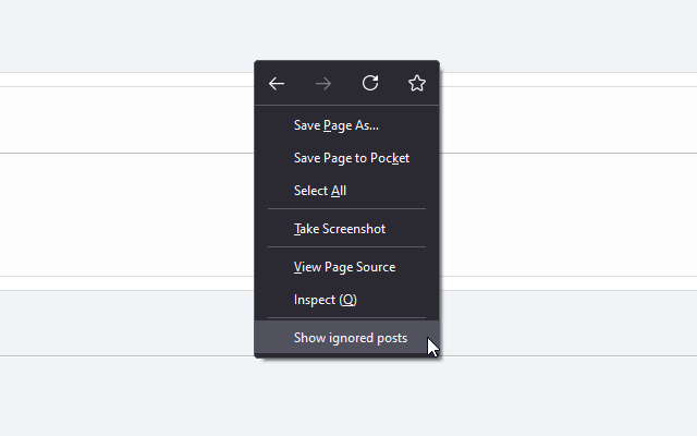 Screenshot of the 'Show ignored posts' menu item in Firefox