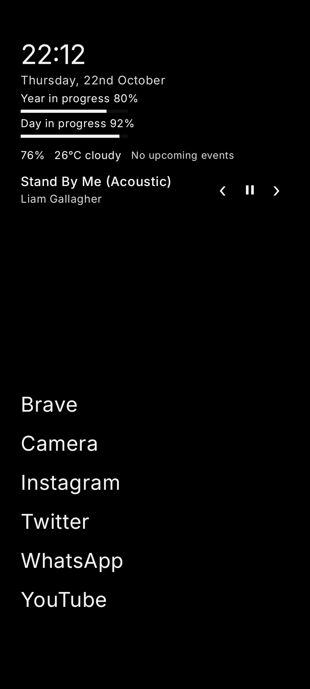 Dislauncher Home screen with its minimal, text-first layout