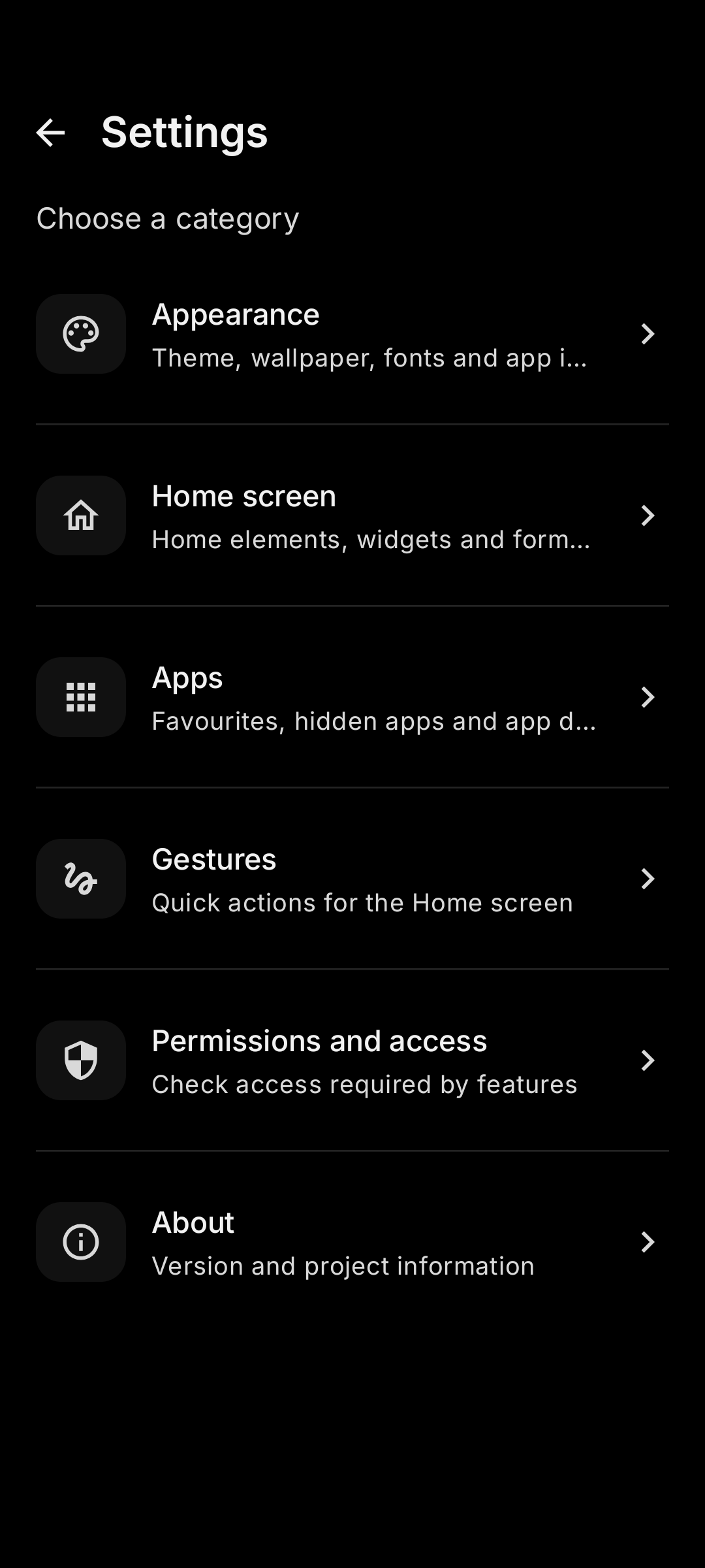Dislauncher interface showing everyday launcher features