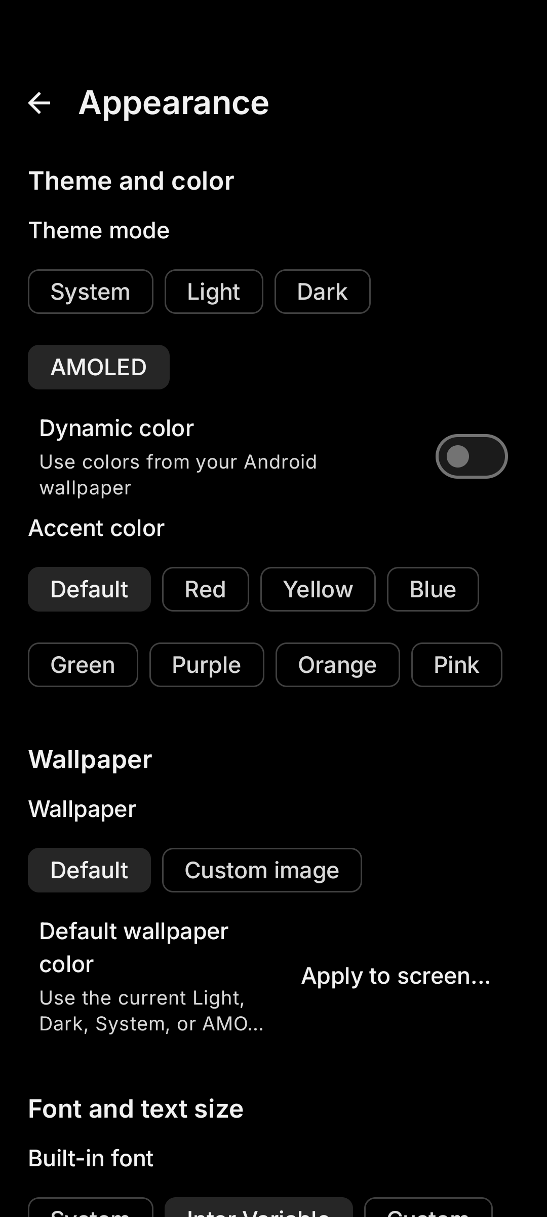 Dislauncher appearance and personalisation settings
