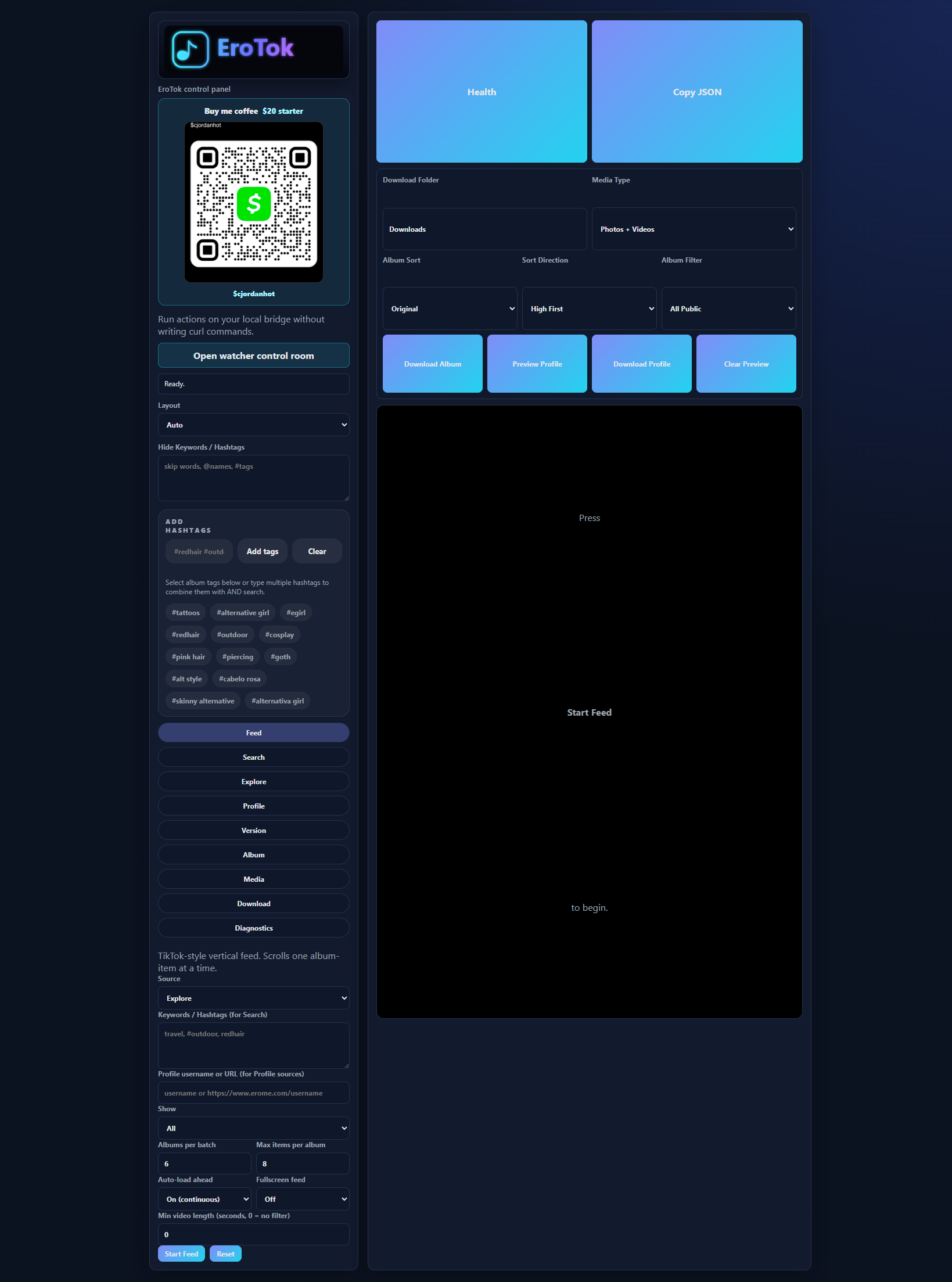 EroTok control panel