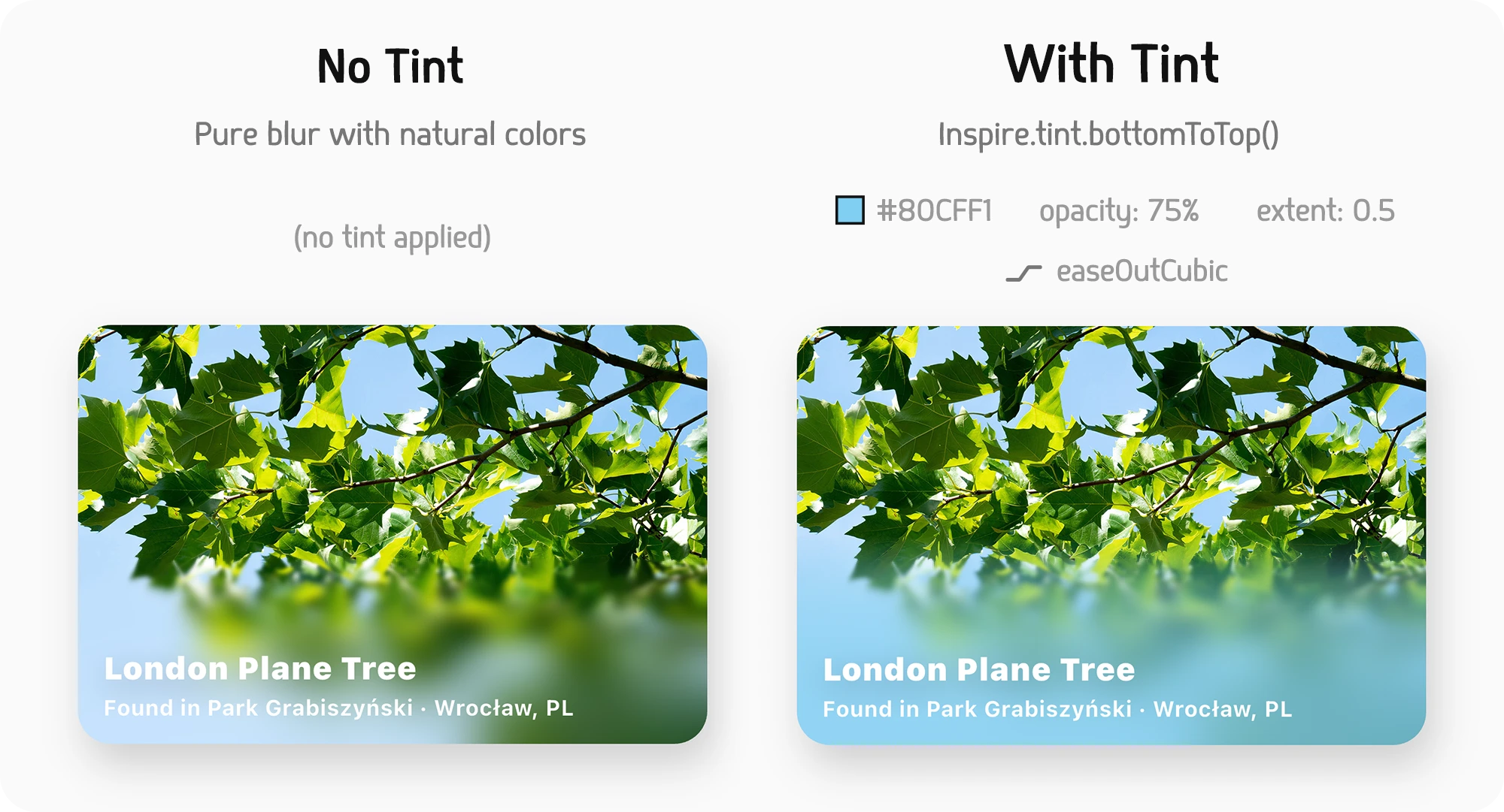 Comparison of progressive blur with and without color tint