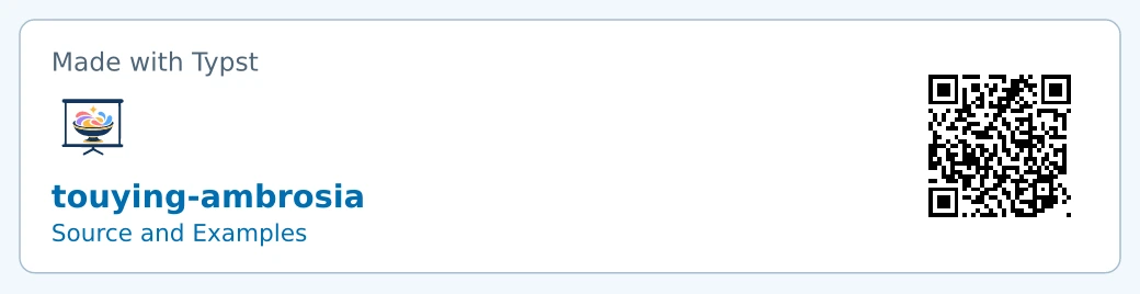 Optional Touying Ambrosia credit card with a repository QR code