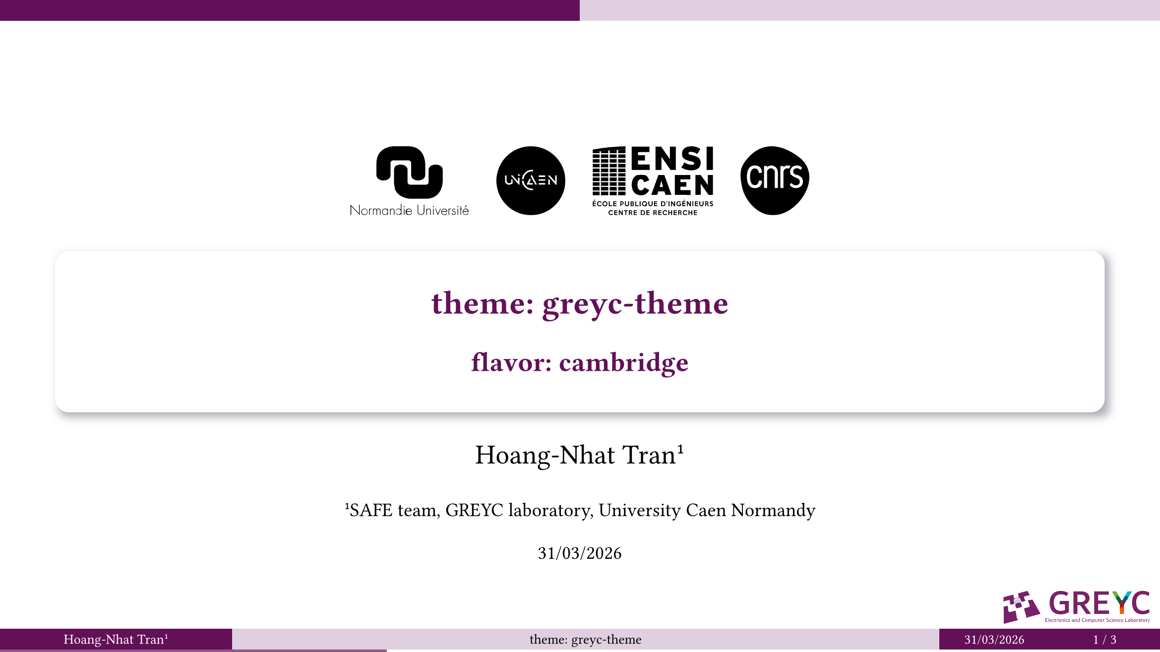 Sample title slide with cambridge flavor