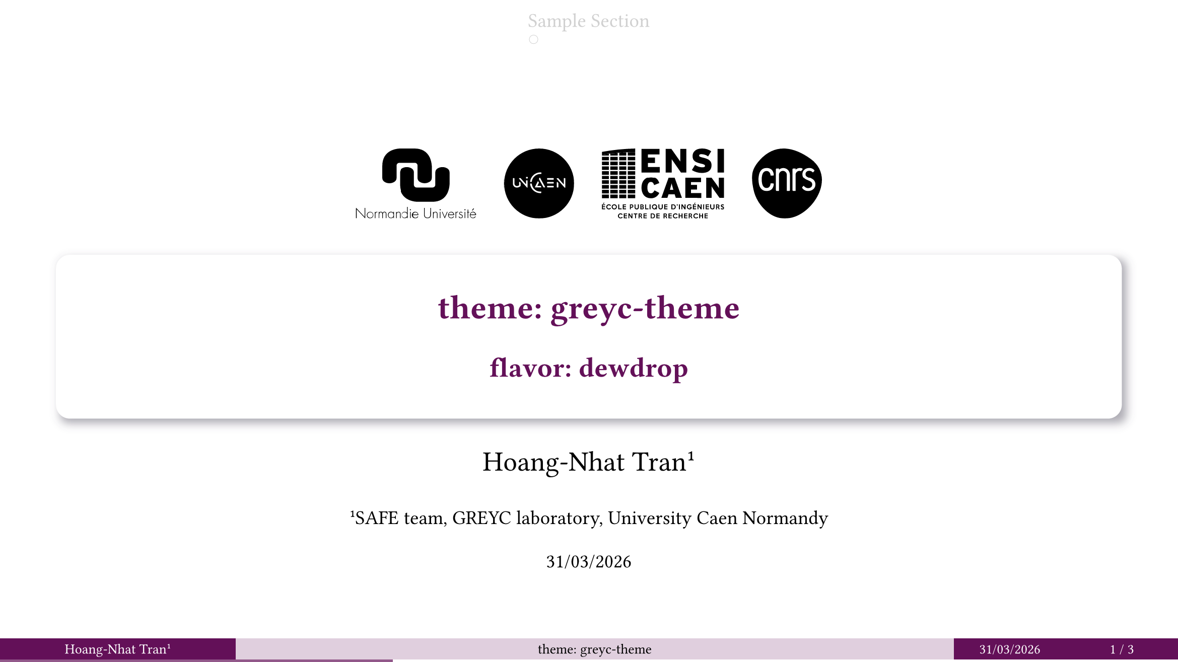 Sample title slide with dewdrop flavor