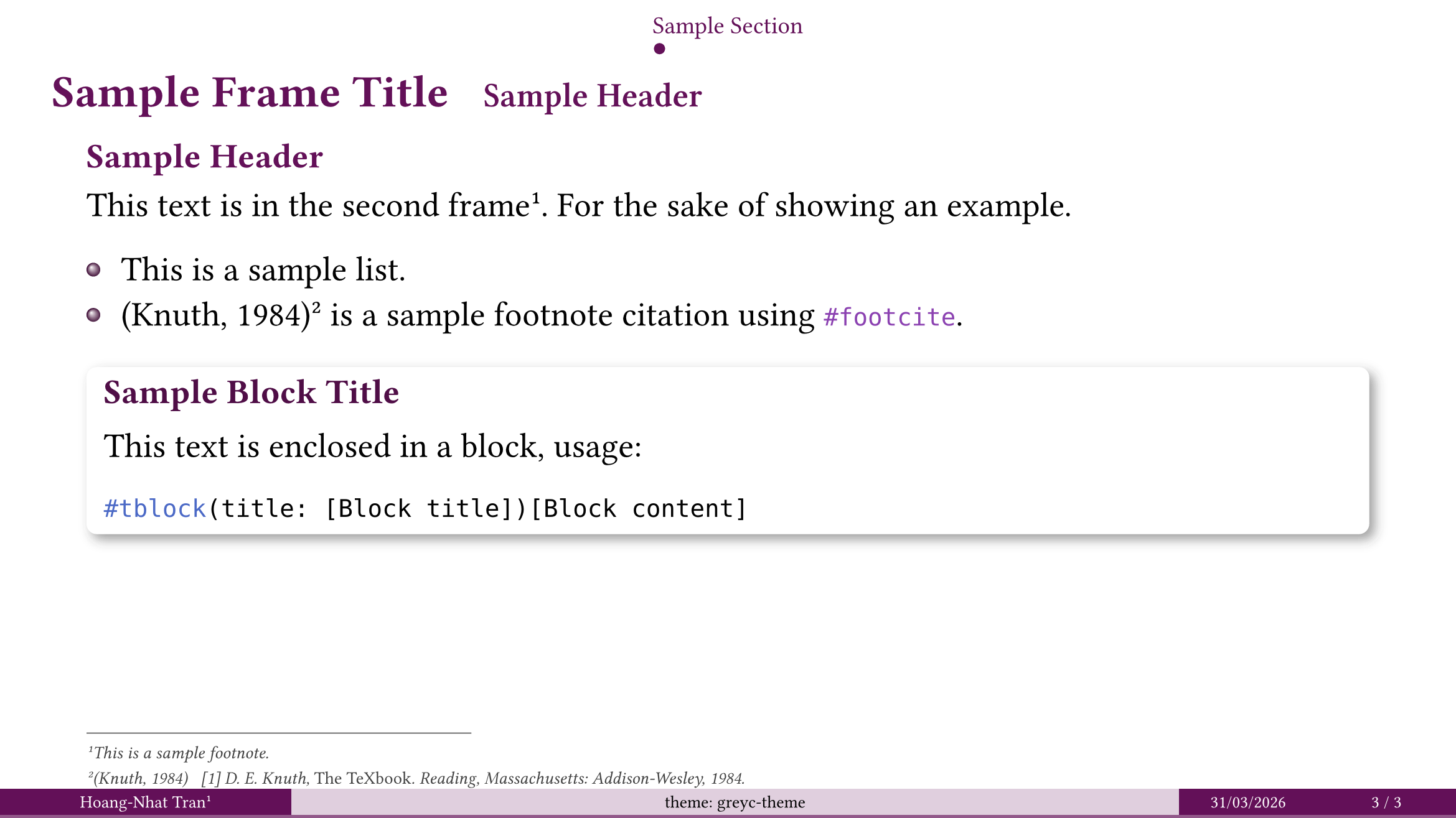 Sample content slide with dewdrop flavor